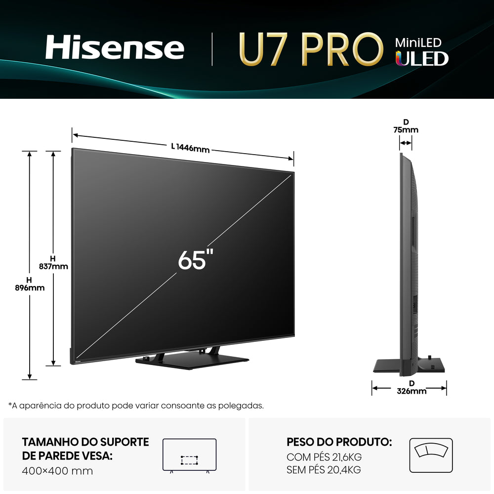 TV Mini LED Ultra HD 4k - 65U7Q PRO - HISENSE