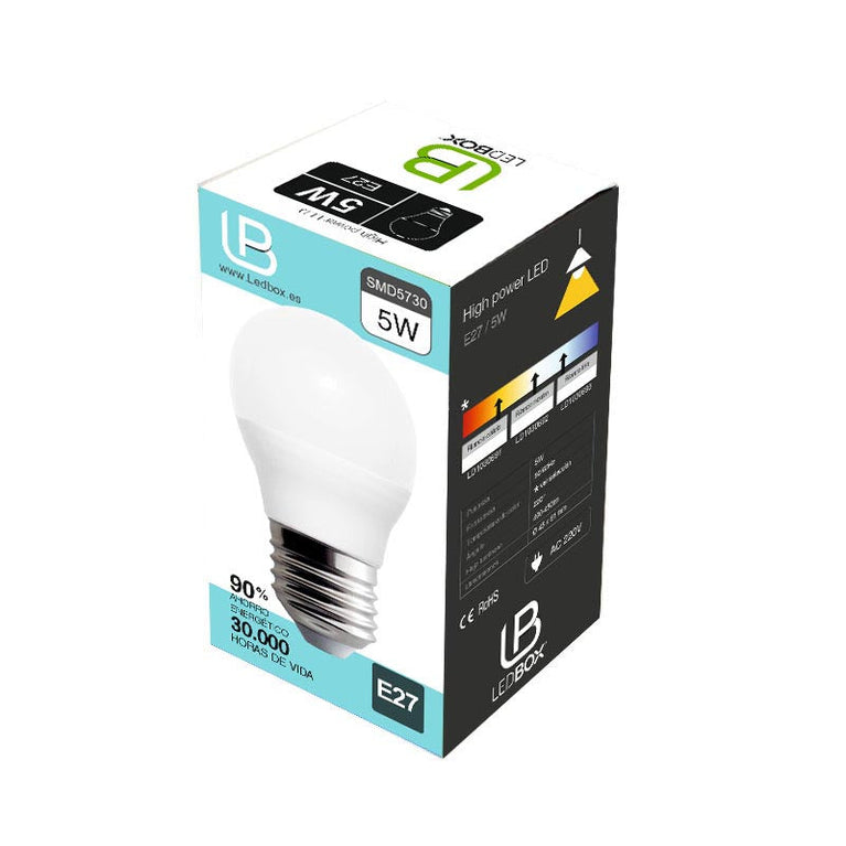 Lâmpada LED E27 esférica G45 220º 5W