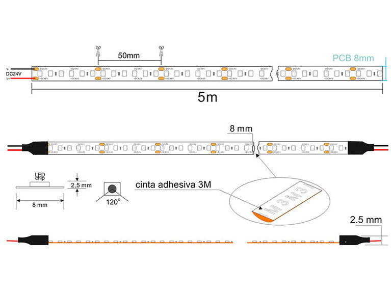 Fita LED Monocolor SMD2835 - DC24V - 5m (120Led/m)