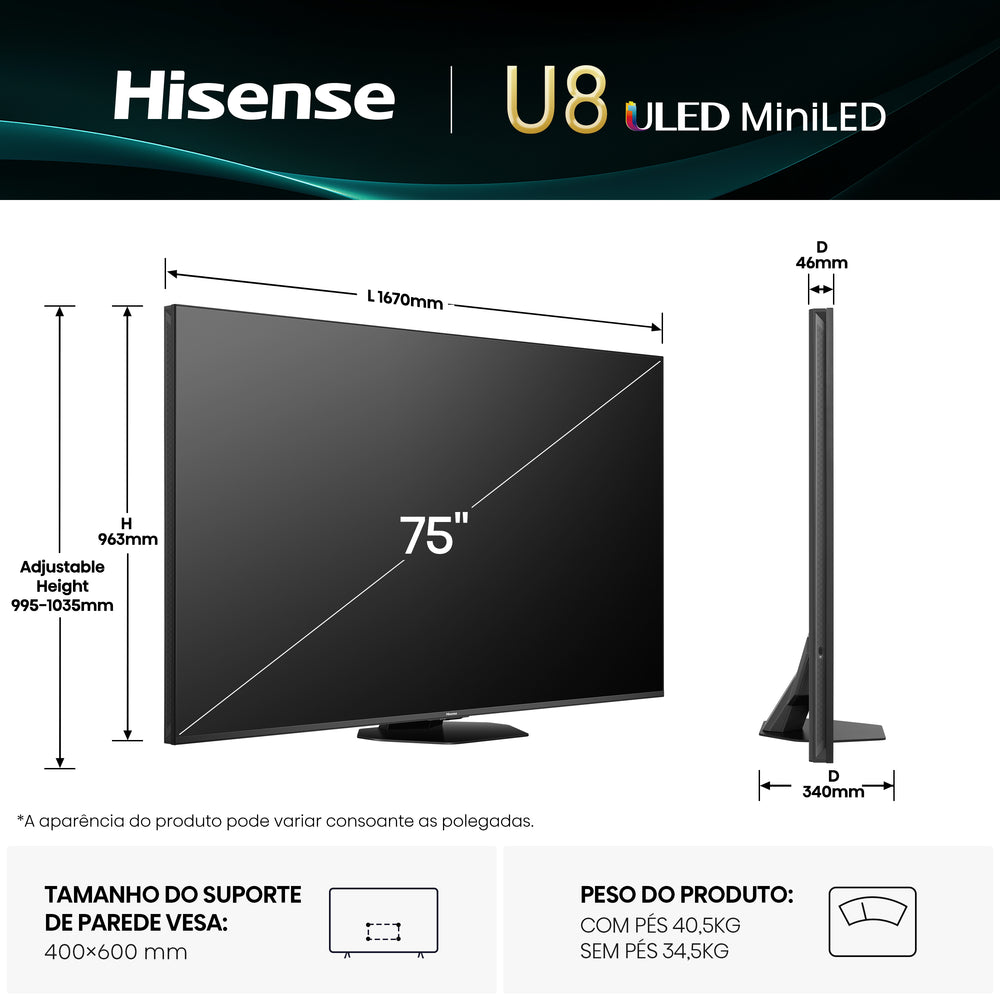 TV Mini LED Ultra HD 4K - 75U8Q - 75" - HISENSE
