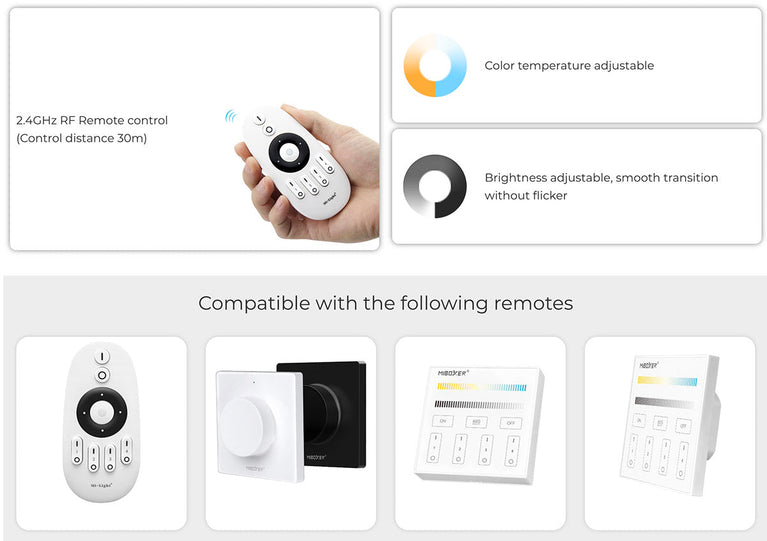 Controlador RF 2.4G 2 em 1 monocolor + CCT - DC12-24V